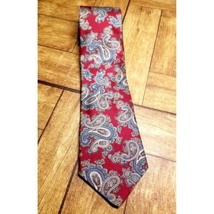 Graham & Lockwood London, England Wine Paisley Gray/Teal Silk Pointed Tie